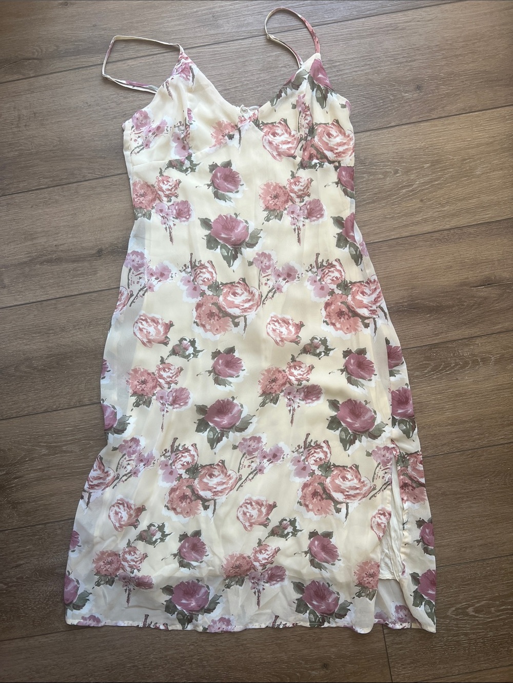 Floral Slip Dress in Cream and Dusty Rose